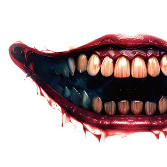 Spooky Theme Party Accessories 3Pcs Realistic Scary Mouth Tattoos for Halloween Zombie Vampire Clown Party, Waterproof Fangs Bloodstains Stickers
