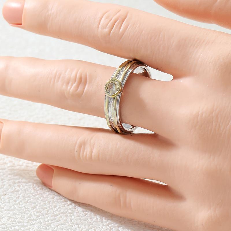 Vintage Inlaid White CZ Women's Ring Ethnic Two Color Geometry Daily Wear Party Jewelry Anniversary Gift
