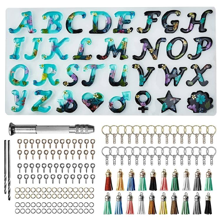 Alphabet Letter Keychain Molds Keychain Jewelry Making Tool Hand Drill,Jump Ring