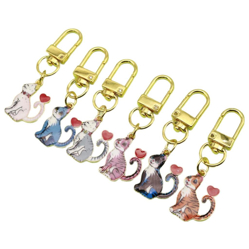 Cartoon Cat Print Heart Lobster Clasp Set - Cross-Border Droplet Oil Design