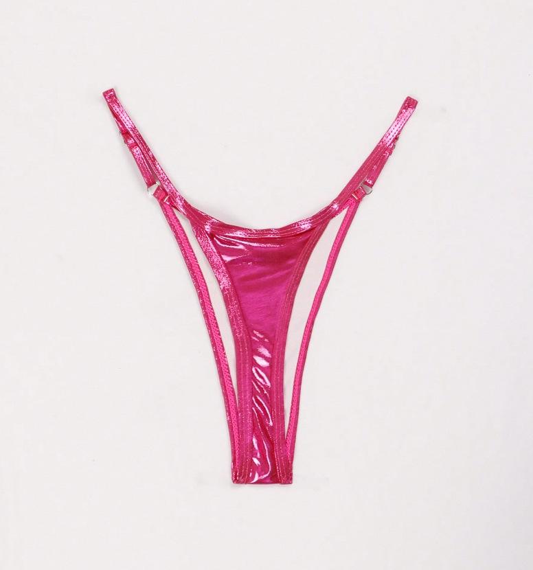 2025 European & American Women's Sexy Solid Color Stamped Thong Swimsuit Bottoms