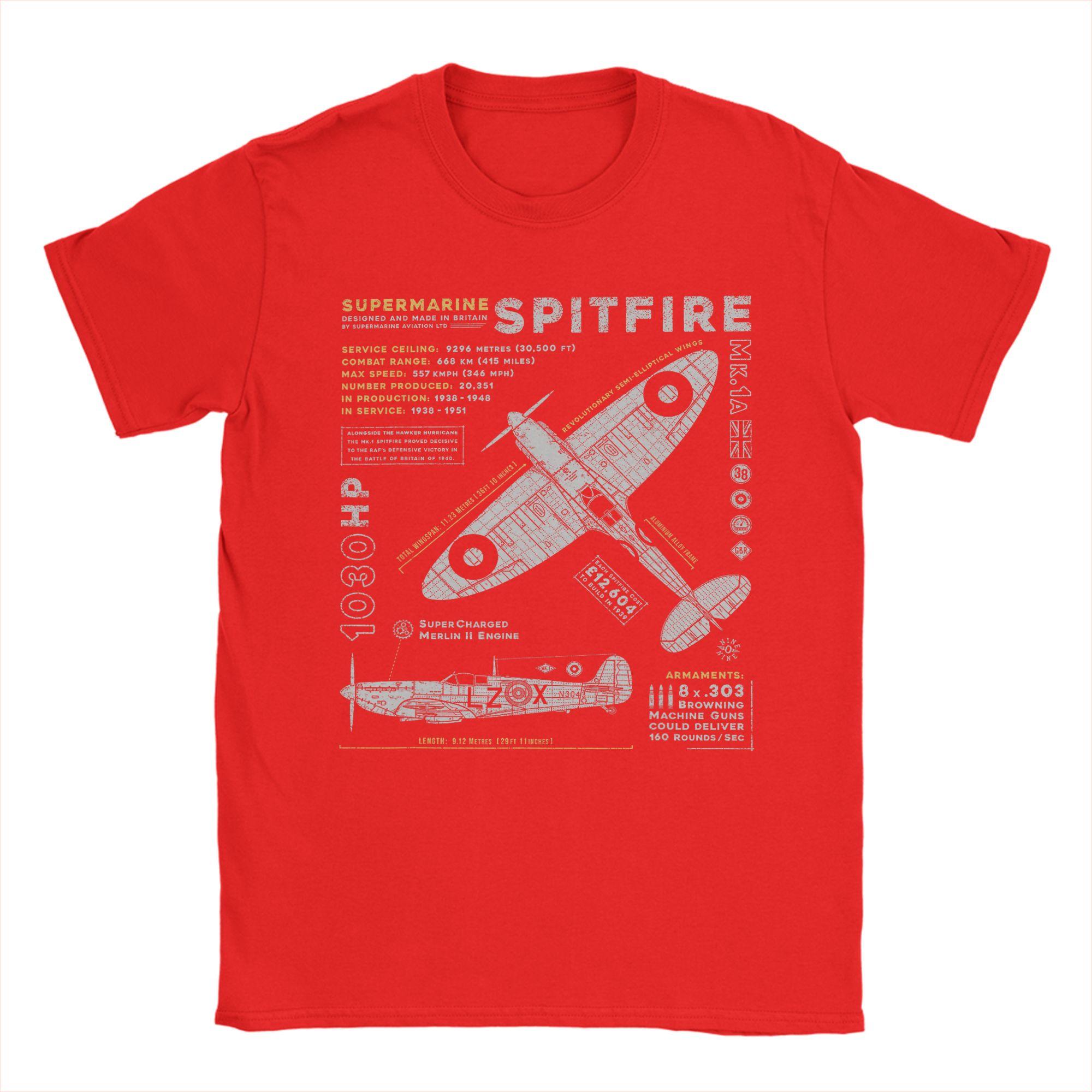 Spitfire Mk1 RAF British WWII Supermarine Fighter Plane T Shirt Summer Cotton Leisure Tee Shirt For Adult Printed Top Tees S
