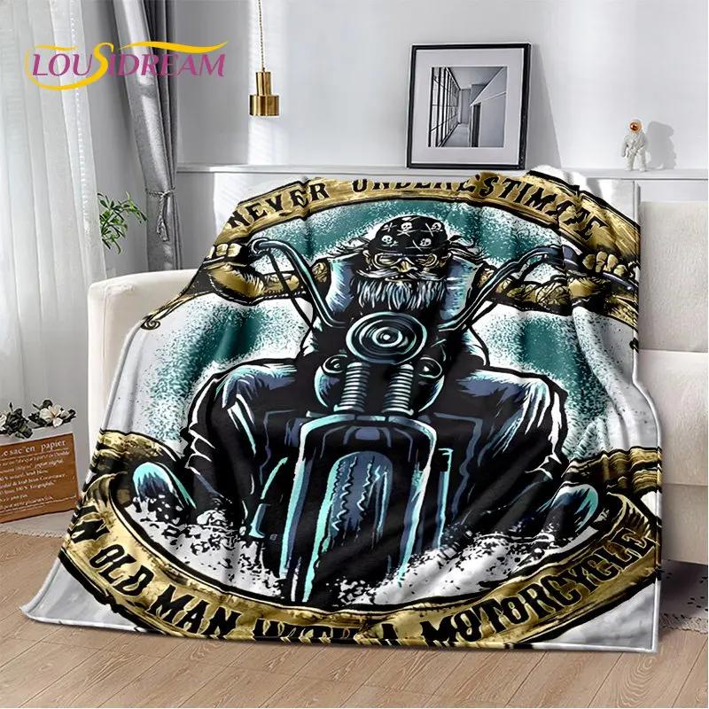 Retro Vintage Motorcycle Skull Soft Plush Blanket Cozy Flannel Throw for Living Room Bedroom Bed Sofa Picnic Cover
