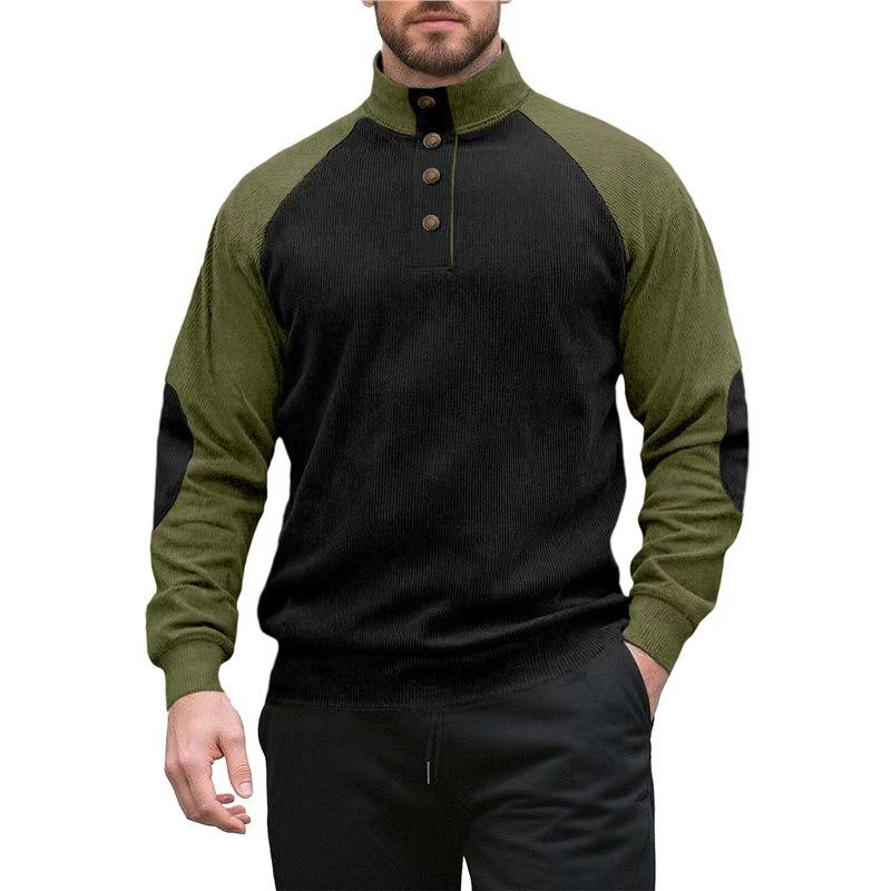 Men's European Size Raglan Long Sleeve Corduroy Patchwork Stand-Up Collar Casual Outdoor Jacket