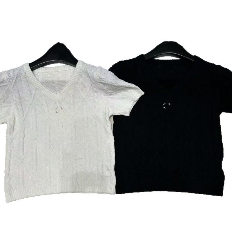 European Style Summer 2026 Rhombus Pattern Knit Pullover Short Sleeve Casual Top