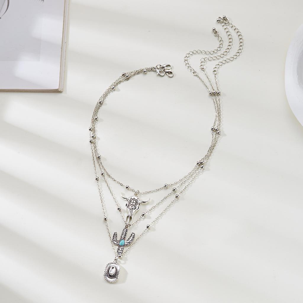 Set di collane da cowboy in pietra turchese western retrò per donna, collana con ciondolo da cowboy tradizionale, accessorio gioiello per feste di ragazze