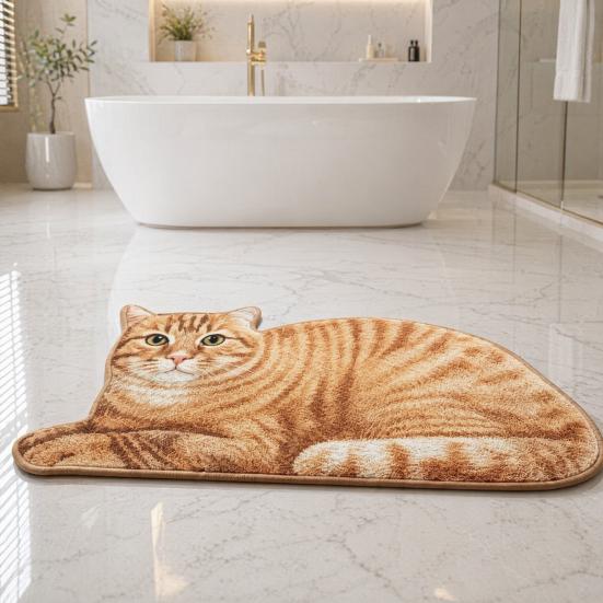 Slip Resistant Door Mat Cute Cat Bathroom Rug, Anti-Slip Absorbent Bath Washable Plush Tile And Wood Floor Kitty for Entrance Kitchen Home Decor