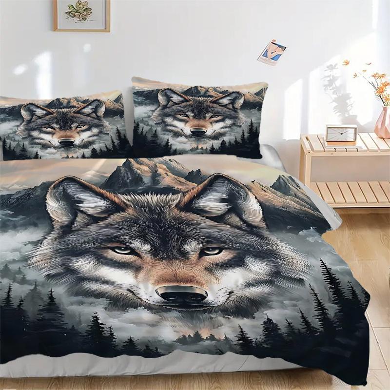 3pcs Wolf's Majesty Printed Duvet Cover Set (1 * Cover+2 * Pillowcase, Without Core), Home Bedroom, Guest Room, Dormitory Decoration Items