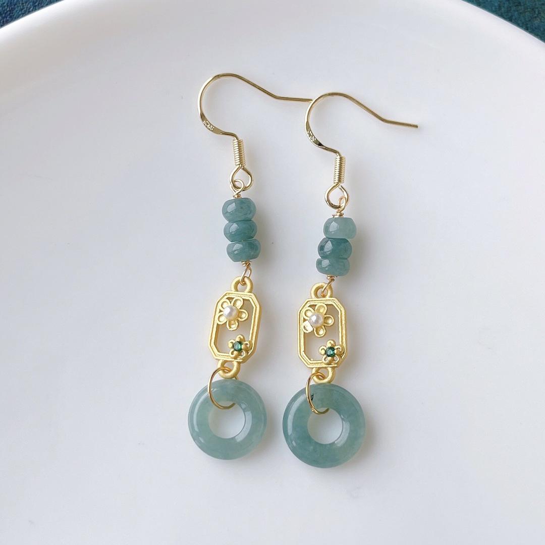Natural A-Grade Blue Ice Jade Abacus Bead Earrings with 14K Gold-Plated Fittings in Chinese Style