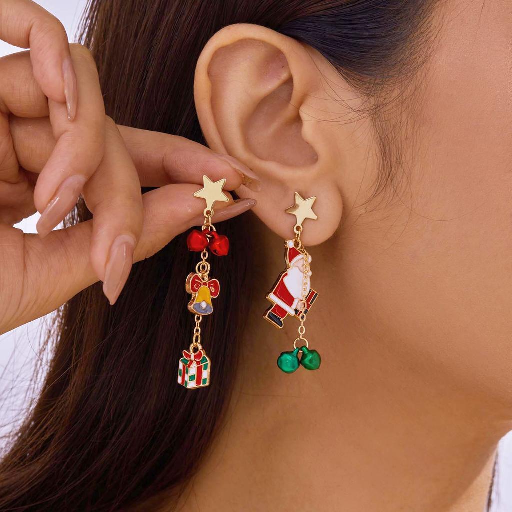 Fashion Christmas Asymmetrical Drop Earrings for Women Santa Claus Bells Snowman Xmas Tree Boots Hat Earring Girls Party Jewelry