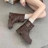 Retro Thick-soled Martin Boots for Women's 2025 Spring and Autumn New Versatile Maillard Pleated Trouser Boots Outdoor Heightening Short Boots