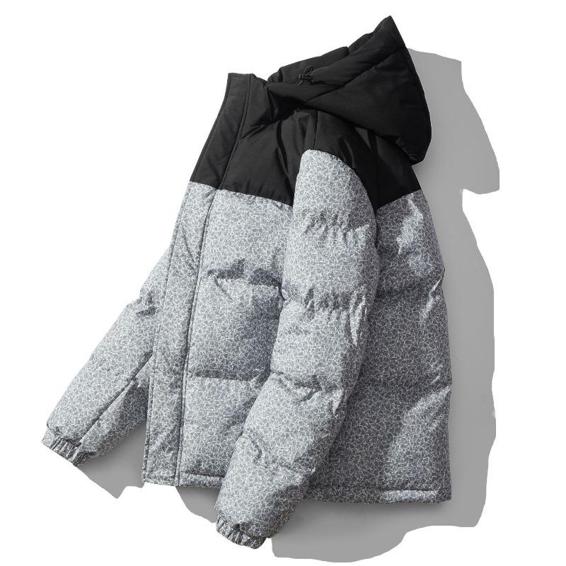 Padded-on Jacket Men's Autumn and Winter Trendy Short Thickened Warm Bread Jacket Feather Rong Padded Jacket Can Be Printed
