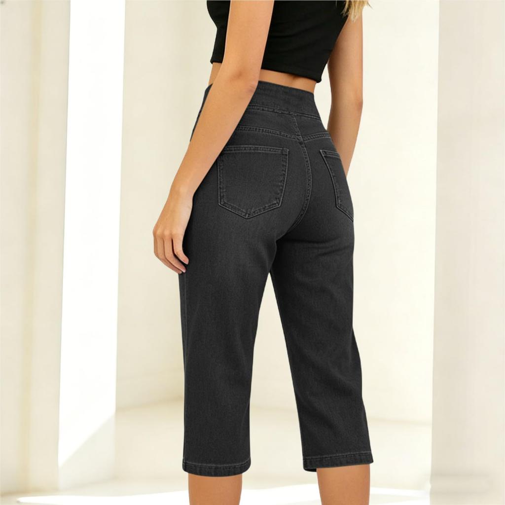 Damen Jeans mit hohem Bund, geradem Bein, Taschen, lässig