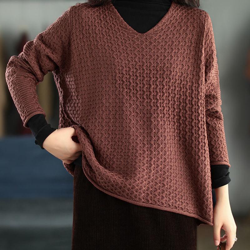 

Женский осенне-зимний новый трикотаж свободного кроя, модный сетчатый свитер с V-образным вырезом и длинным рукавом, базовый топ OneSize