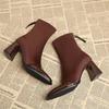 Botins de Tornozelo Femininos de Bico Quadrado Camurça Salto Alto Sapatos da Moda Botas Motociclista Chunky Tendência Inverno Novos Scarpins Botas Botim 35-40