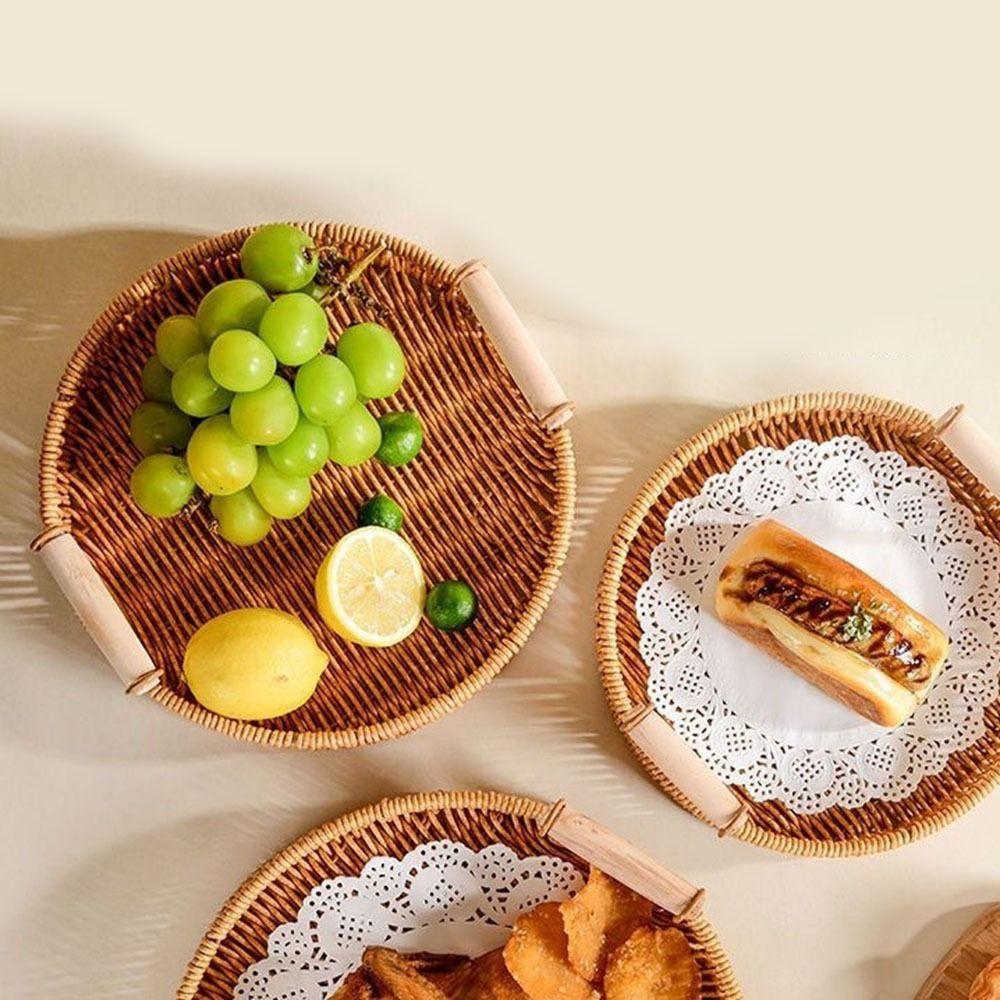 Handmade Imitation Rattan Woven Baskets Plastic Wicker Storage Baskets  Tabletop