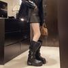 Fashion Brand New Buckle Strap Wasteland Vintage Black Knee High Motorcycle Boots Maillard stylecTrouser Leg Boots Women Shoes Size 42
