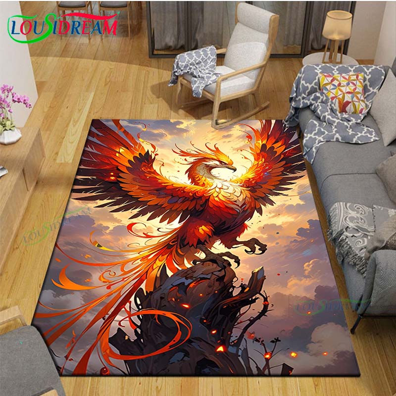 Popular Mythical Beast Phoenix Printed  Carpet Living Room Anti-Skid Area Rug Kids Bedroom Mats Yoga Mat Carpet Decor Gift