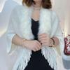 Winter Warm Faux Fur Collar Knitted Tassel Plush Wraps Scarf Womens Knitting Shawl