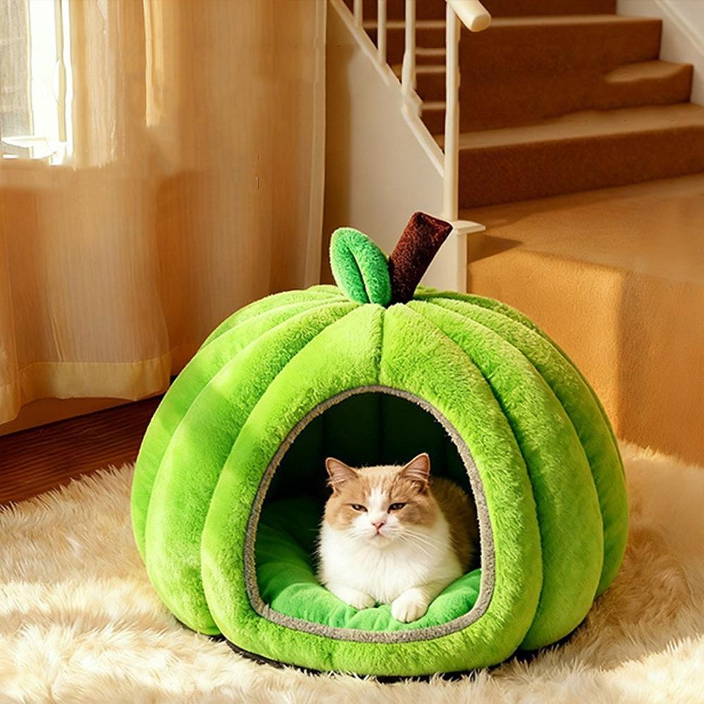 Cat Cave Pumpkin Cat House Non-slip Semi-enclosed Dog Nest Warm Thickened Comfortable Pet Cat Bed Autumn Winter