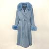 Woman Trend 2024 Autumn Winter 100% Double-sided Wool Coat Ladies Real Fox Fur Collar Detachable Long Coat