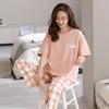 Women's Summer Cotton Pajamas: Short Sleeve Top & Long Pants, Stylish, Casual, Loose Fit, Plus Size, Outdoor-Friendly Loungewear
