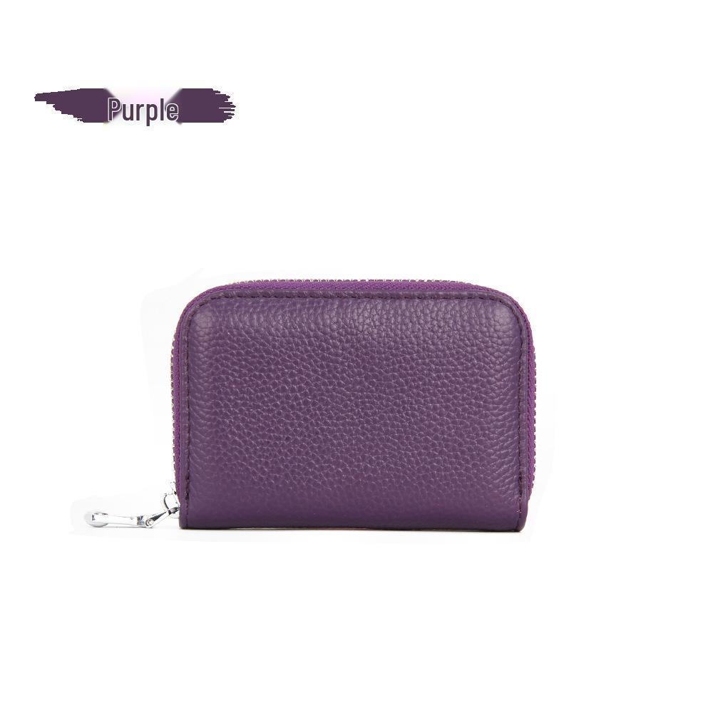 Accordion Top Grain Cowhide RFID Anti-Theft Multi-Card Zipper Leather ID Card Holder