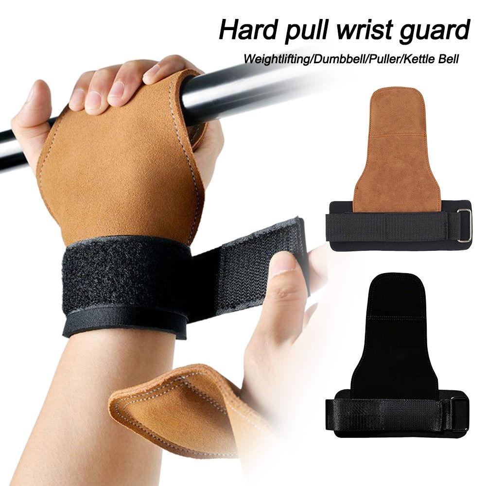 Double Layer PU Leather Gloves Wrist Strap Anti-Skid Weight Lifting Gloves Cowhide Palm Grip Pads Gym Training Gloves