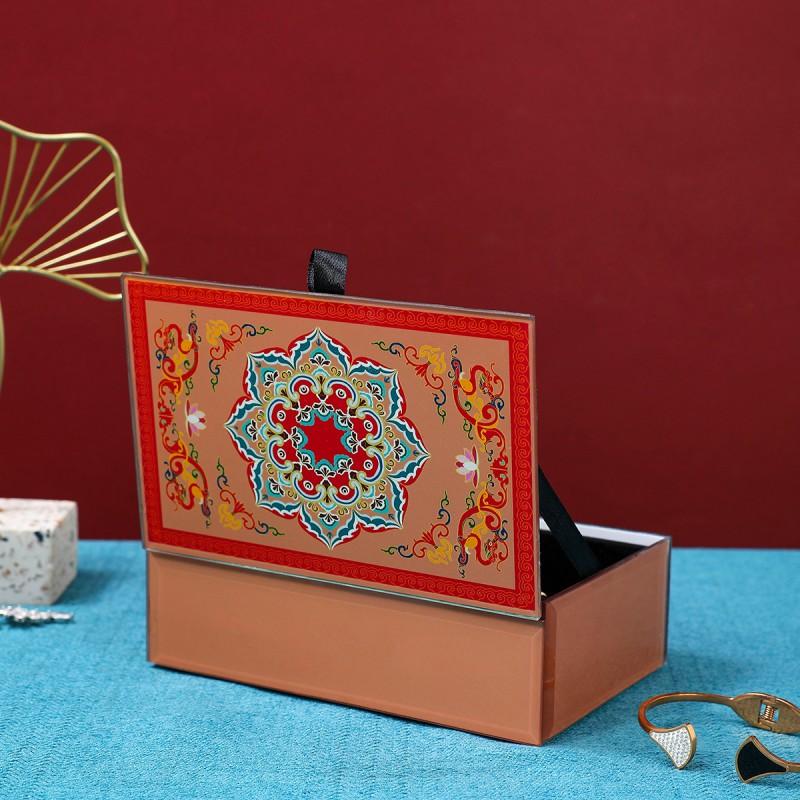 Vintage Ethnic Style Glass Jewelry Box With Gold Foil Detail Flip Top Storage Case Rings Earrings Necklaces