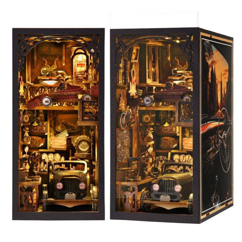 Buchstützen-Set Dunkle Familie DIY Holzpuzzle Gotischer Stil Halloween Bücherregal Puppenhausmodell Buchstütze Gebäude Heimdekoration