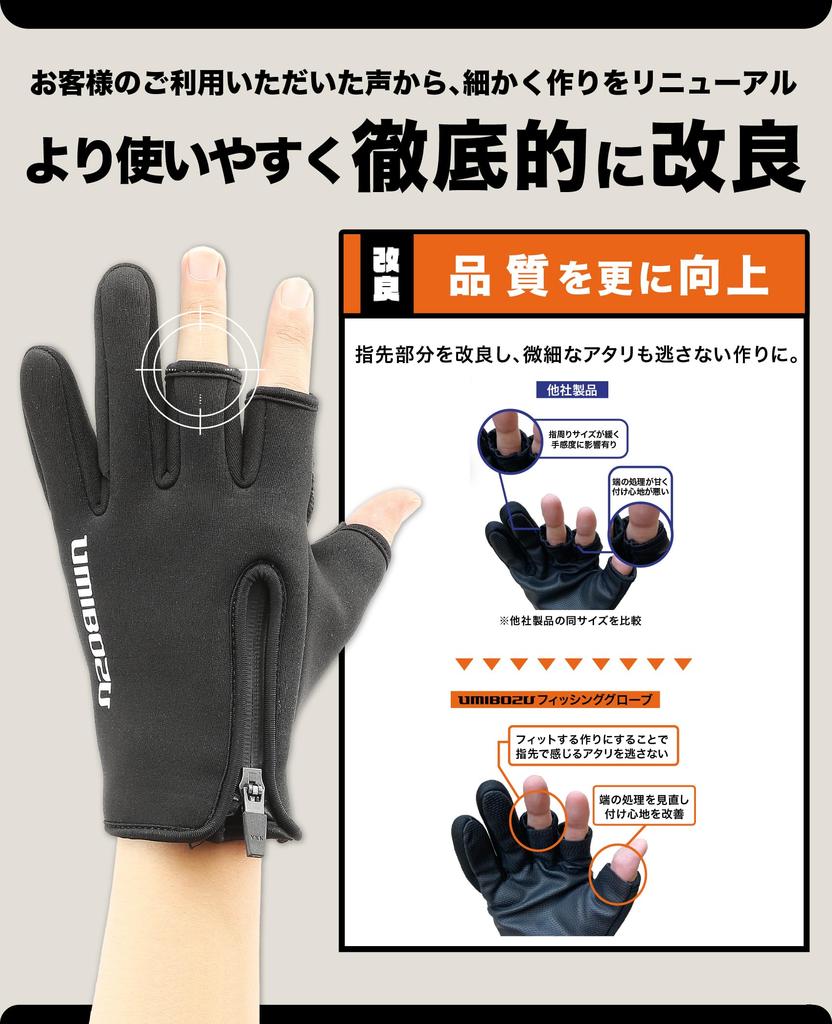Umibozu Fishing Winter YKK Waterproof Fleece Lining Gloves, Warmth, Zipper, (Size M, Navy)