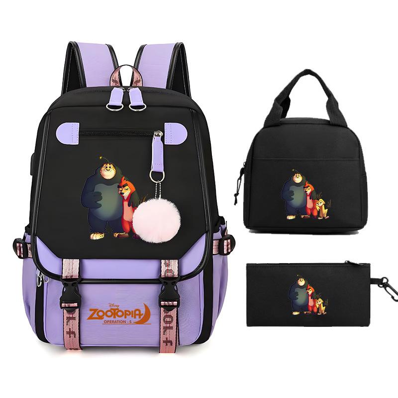 Crazy Animal City Clear And Sweet Printed Student School Bag Women'S Backpack Fashion Women'S Bag Three-Piece Set