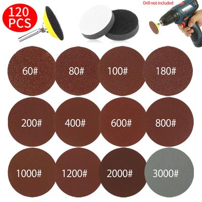 110/120 Stück Schleifscheibe 2 Zoll Rundes Schleifpapier Schleifpads Papier Bohrer Schleifer Rotationswerkzeuge 60-3000 Körnung für Metall Holzbearbeitung