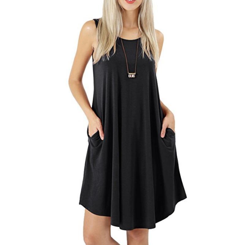 Summer Sleeveless Pocket Casual Vest T-shirt Large Swing Casual Dresses