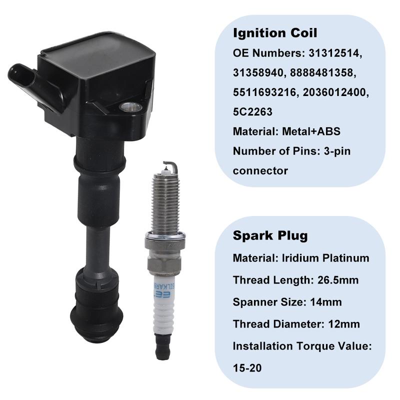 Ignition Coils + Spark Plugs Kit For VOLVO XC60 XC70 XC90 XC40 S60 S80 S90 V40 V60 V70 V90 2.0 31312514 5C2263 T2 T3 T4 T5 T6 T8