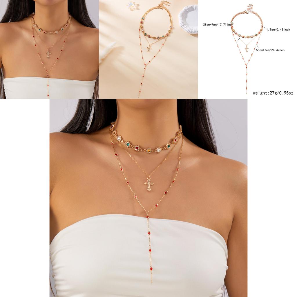 Cross Necklace For Women With Layered Chain And Dangle Pendant Summer