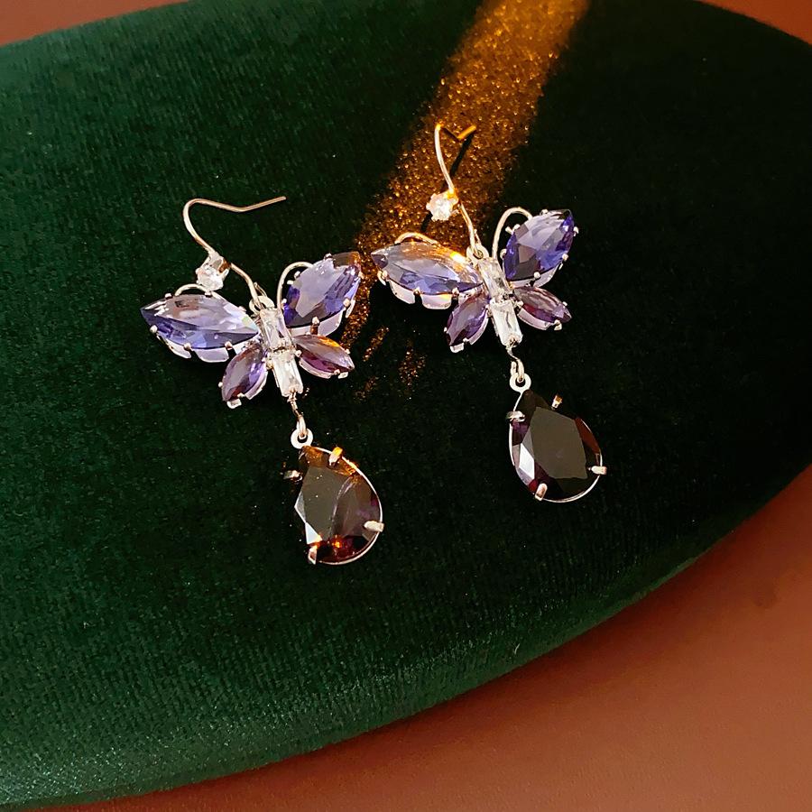 Inlaid Rhinestone Butterfly Water Drop Ear Hook Necklace Set Light Luxury High-end Retro Exquisite Bride Jewelry Sets for Women