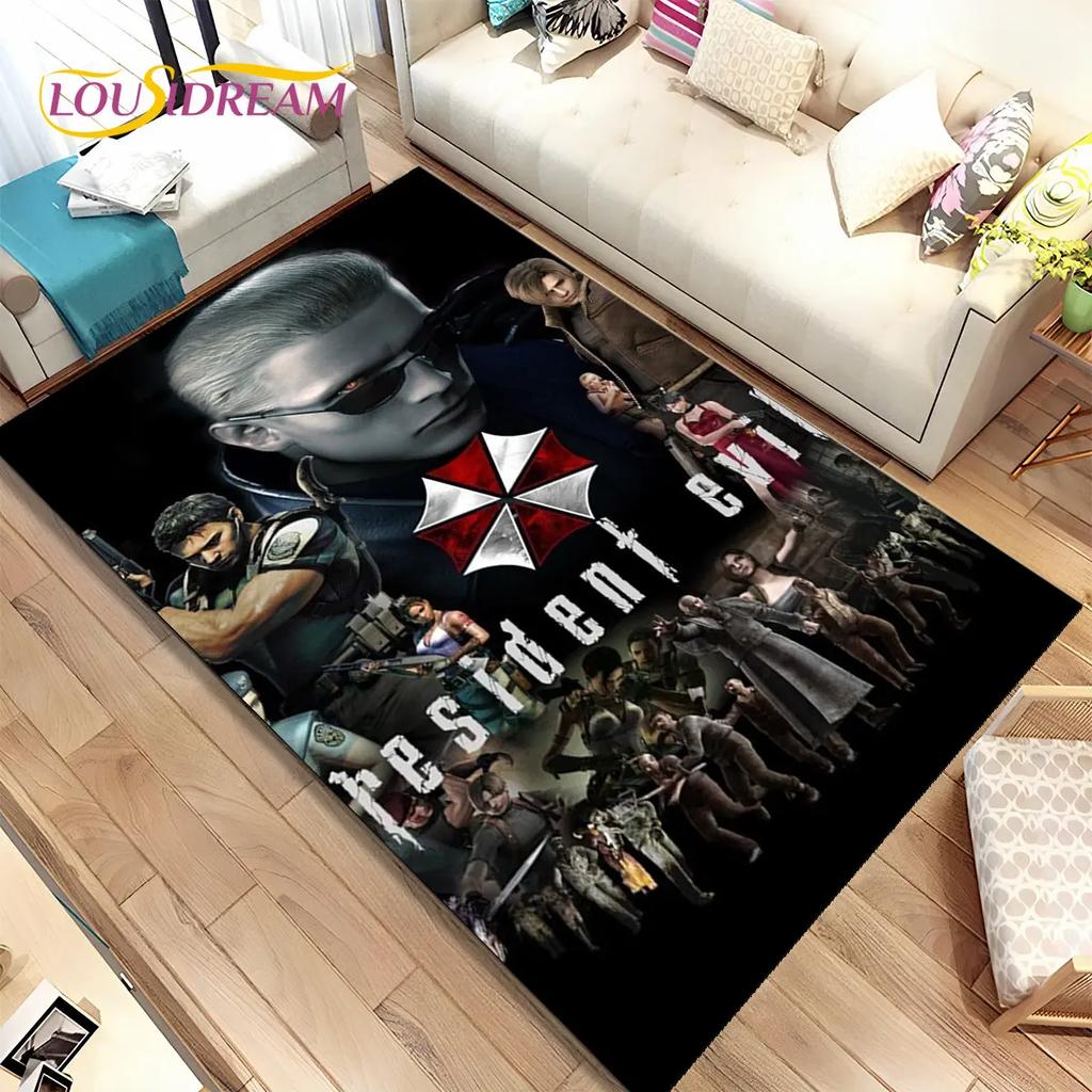 3D R-Resident Evil Games Gamer Area Rug,Carpet Rug for Living Room Bedroom Sofa Doormat Decoration, Kids Play Non-slip Floor Mat