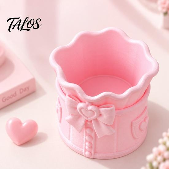 Desktop Organization Cup Pink Bow Makeup Brush Holder, 3D Printed Desk Organizer, Cosmetic Holder Brushes & Pen Storage for Vanity Decoration