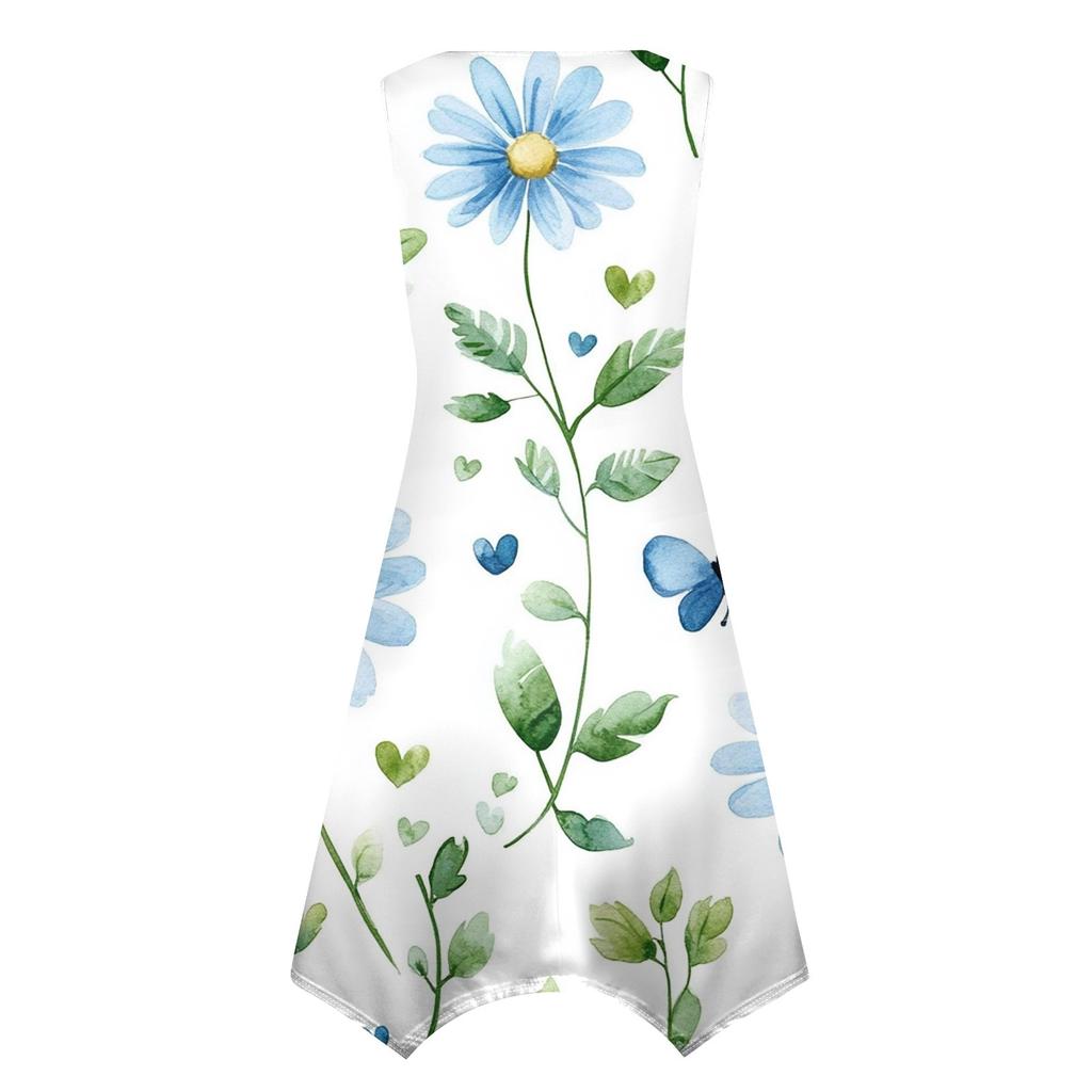 Robe mi-longue décontractée à col rond et sans manches pour femme, imprimé floral vintage avec ourlet irrégulier