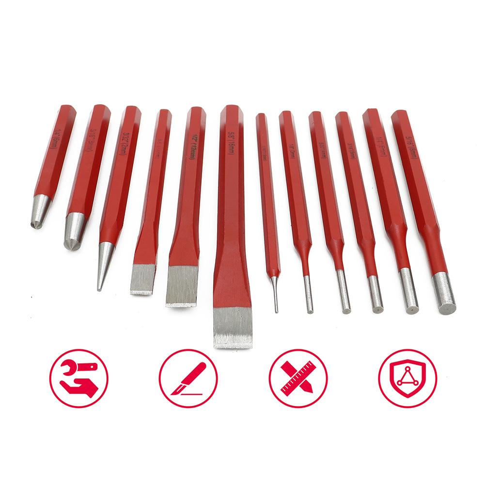 12 Pcs Punch And Chisel Set Digging Tools Chisel Sharpener Center Punch Stonecutter Mechanics Woodworking Punching Tools Kit