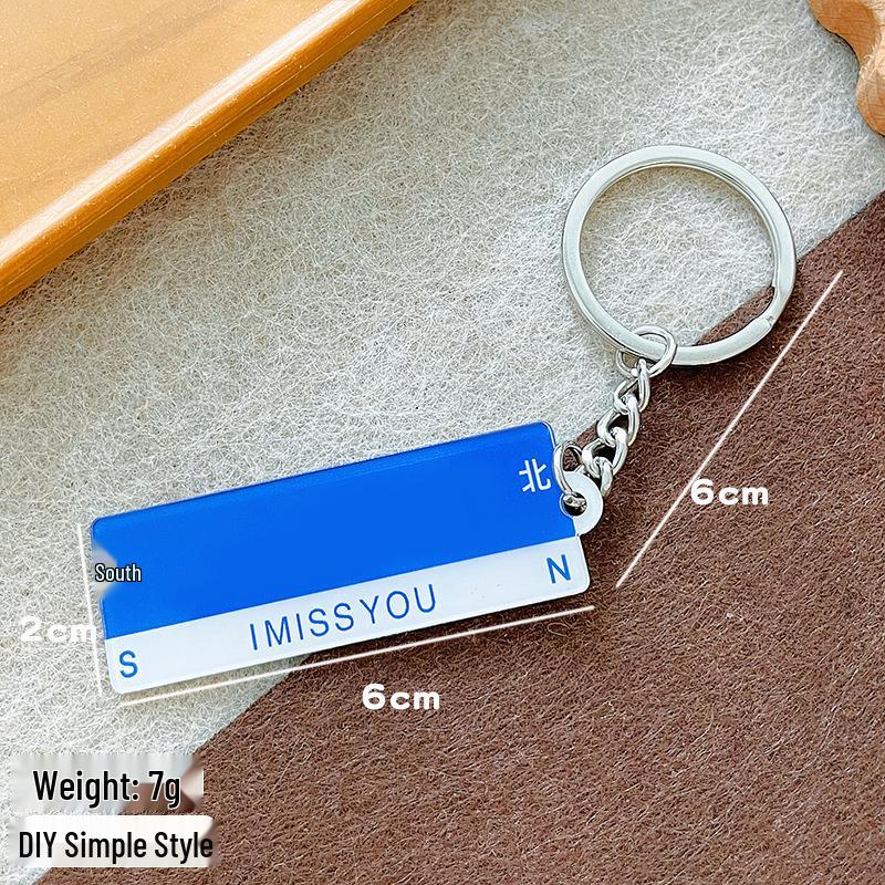 Acrylic Road Sign Keychain with "Where I Am, I Miss You" Message