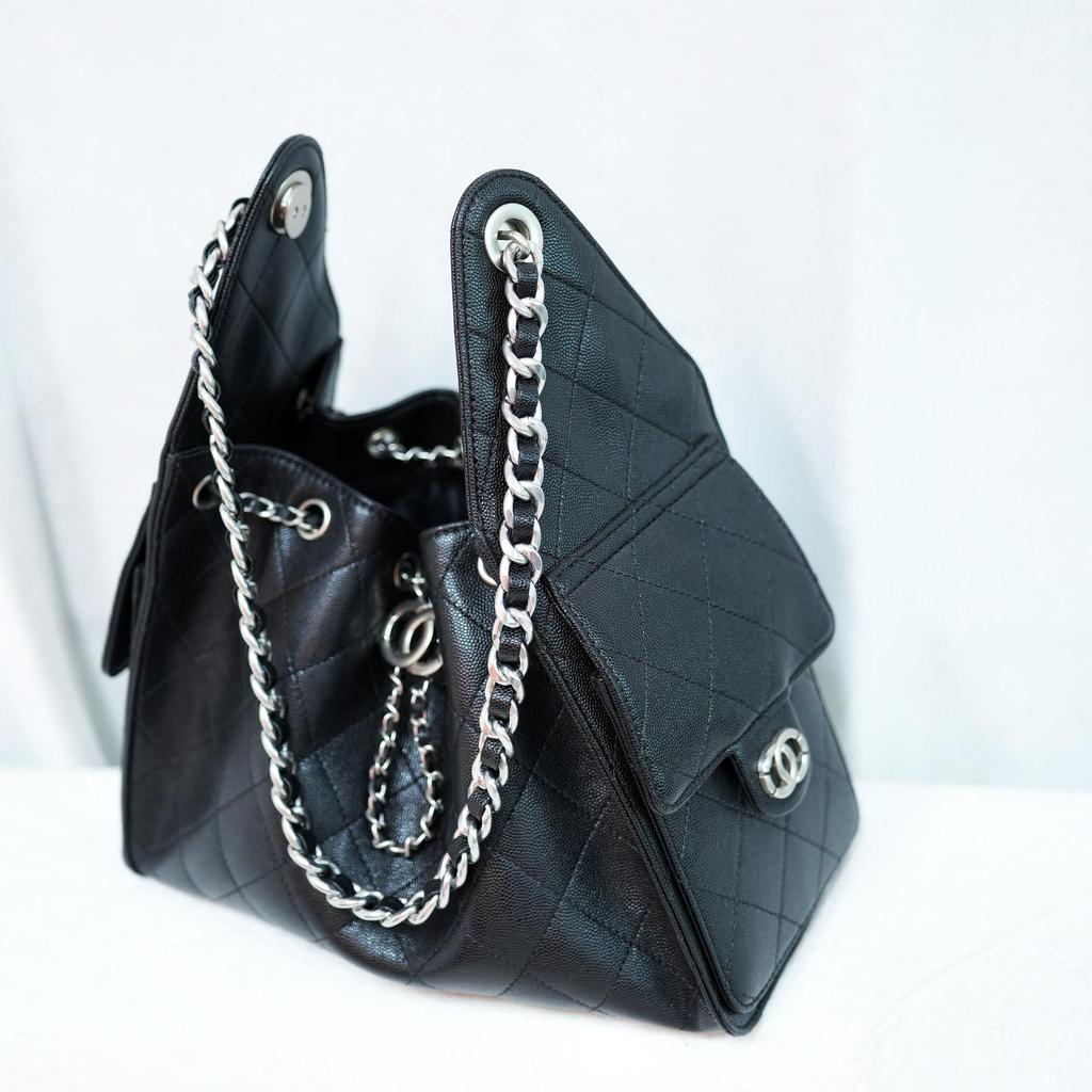 Caviar Hobo Drawstring Bucket Bag: Quilted Chain Shoulder Light Luxury Coco Style Suede