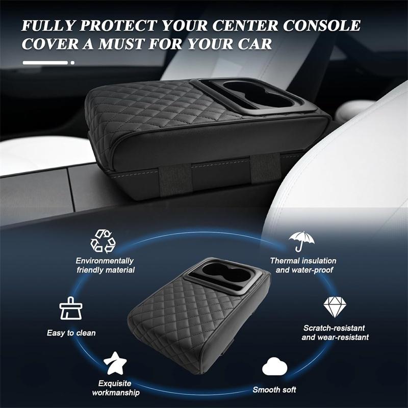 Auto Senterkonsoll Armlenspute med 2 koppholder PU-lærarmlenspute Bærbar bil Amrest Putetrekk Høydepute