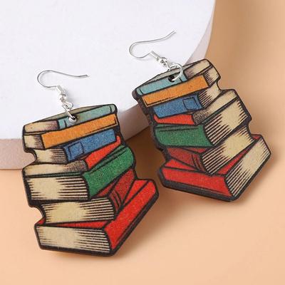 Orecchini in legno a forma di libro arcobaleno, regalo di laurea per insegnanti e studenti di libri d'arte