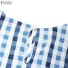 ZANZEA Women Casual Round Neck Long Sleeve Patchwork Plaid Print Dress