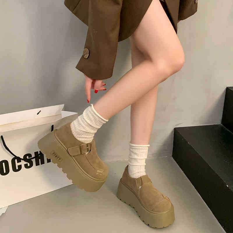 

Baotou корейская версия однотонной нескользящей обуви 2025 года весна и осень универсальная подошва с кексами милая круглая головка маленькая ароматная темпераментная анти 35 хаки