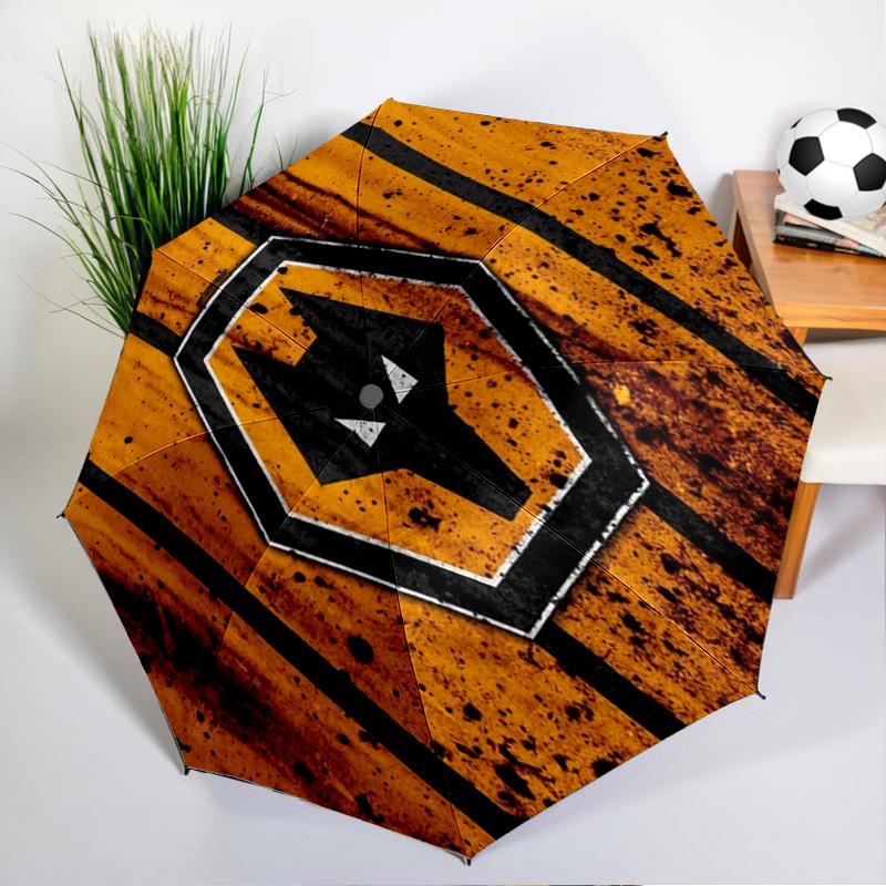 Ombrello Automatico Stampato con Emblema del Wolves Football Club, 8 Stecche per Viaggio, Campeggio, Ombrello Casual, Regalo Essenziale per la famiglia e gli amici