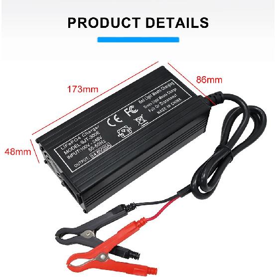 12v 20A 10A 4S High Power 14.6V/12.8V Lifepo4 Charger 110-220V for Lithium iron phosphate Battery Pack