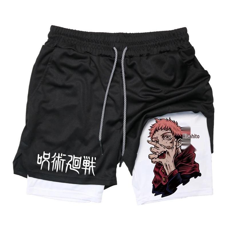 Double-Layer Digital Print Sports Shorts for Adults - Casual Fitness Apparel